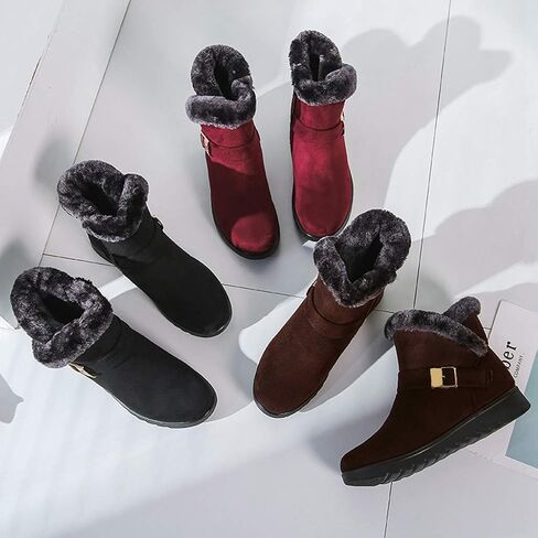 Mioke Winter Winter Fur Fur Boots Boots Buckle Suede Shipper Strobper Anti-Slip Dark Snow Snow Boots Short in Kuwait