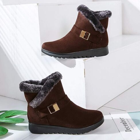 Mioke Winter Winter Fur Fur Boots Boots Buckle Suede Shipper Strobper Anti-Slip Dark Snow Snow Boots Short in Kuwait