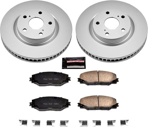 طقم فرامل بديلة أمامية متخصصة من Power Stop KOE3054 - دوارات فرامل OE ووسادات فرامل سيراميك لسيارة Pontiac Vibe tC | Toyota Rav4 Matrix [نماذج محددة للتطبيق مع دوارات أمامية مقاس 296 مم] in Saudi Arabia