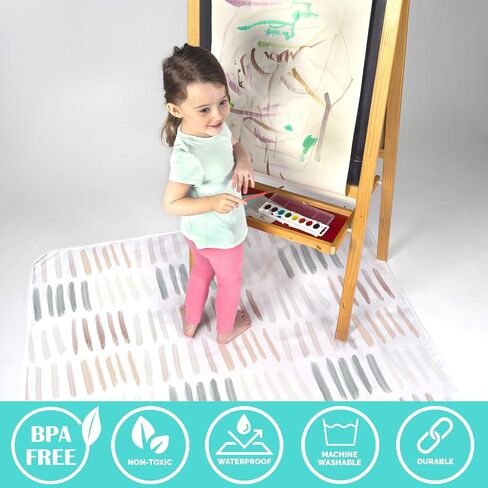 JumpOff Jo - Large Baby Splat Mat for Under High Chair, Booster Seat, Tabletop, Food Catcher - Protect Floor and Carpet from Spills & Crafts - Waterproof and Washable (Dashes) in Kuwait