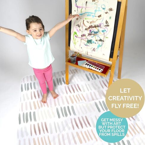 JumpOff Jo - Large Baby Splat Mat for Under High Chair, Booster Seat, Tabletop, Food Catcher - Protect Floor and Carpet from Spills & Crafts - Waterproof and Washable (Dashes) in Kuwait
