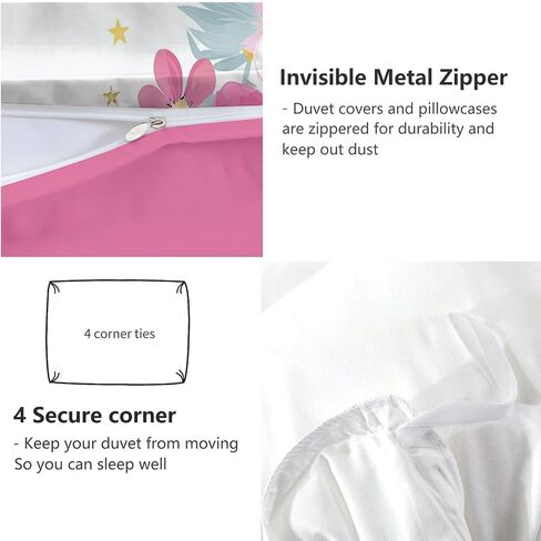 Duvet Cover Toddler Size, Reversible 2 Pieces Floral Unicorn Duvet Cover Set, Rose Red Bedding Set for All Season, Soft and Breathable Bedding Set with Zipper Closure & Corner Ties - 42" x 58" in Saudi Arabia