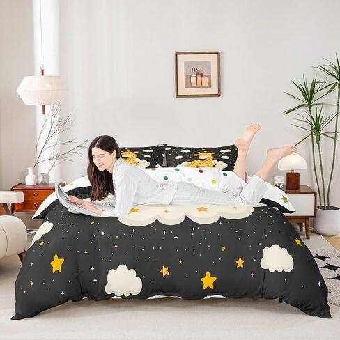 Cartoon Giraffe Duvet Cover Set Toddler Size,African Wildlife Animals Bedding Set,Starry Galaxy Cloud Quilt Cover for Kids,Comforter Cover(No Filler),2 Pcs in Saudi Arabia