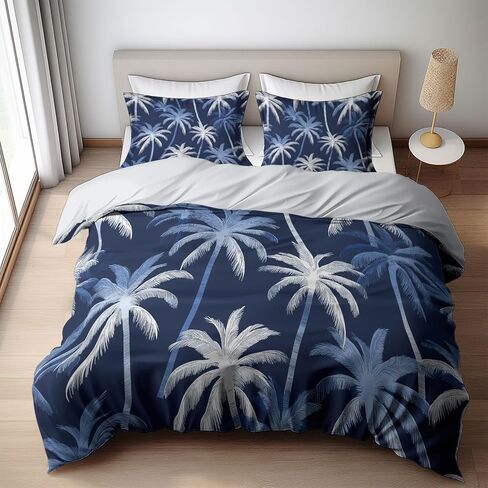 Duvet Cover Toddler Size, Reversible 2 Pieces Watercolor Palm Trees Duvet Cover Set, Bedding Set for All Season, Soft and Breathable Bedding Set with Zipper Closure & Corner Ties - 42" x 58" in Saudi Arabia