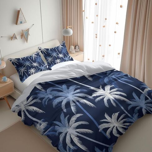 Duvet Cover Toddler Size, Reversible 2 Pieces Watercolor Palm Trees Duvet Cover Set, Bedding Set for All Season, Soft and Breathable Bedding Set with Zipper Closure & Corner Ties - 42" x 58" in Saudi Arabia