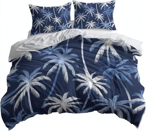 Duvet Cover Toddler Size, Reversible 2 Pieces Watercolor Palm Trees Duvet Cover Set, Bedding Set for All Season, Soft and Breathable Bedding Set with Zipper Closure & Corner Ties - 42" x 58" in Saudi Arabia