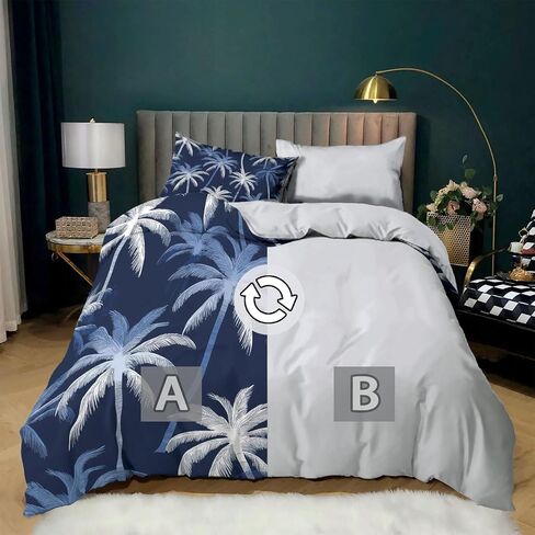Duvet Cover Toddler Size, Reversible 2 Pieces Watercolor Palm Trees Duvet Cover Set, Bedding Set for All Season, Soft and Breathable Bedding Set with Zipper Closure & Corner Ties - 42" x 58" in Saudi Arabia
