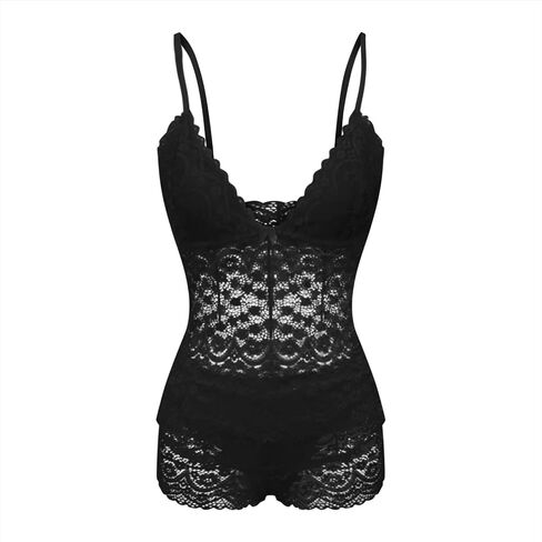 Women Fashion Print Mesh Lingerie Lace Lingerie Three Pieces Shorts Set Sexy Underwear Lace Maternity (Black, L) in Saudi Arabia