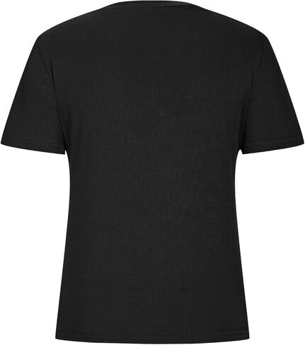 Women Short Sleeve V Neck Ribbed Knit Fitted Shirts Basic Tees Tops 2025 Summer Casual T-Shirts Going Out Outfits in Saudi Arabia