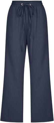 Cotton Linen Capri Pants for Women Summer High Waist Wide Leg Casual Loose Lightweight Drawstring Comfy Cropped Pants in Kuwait