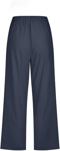 Cotton Linen Capri Pants for Women Summer High Waist Wide Leg Casual Loose Lightweight Drawstring Comfy Cropped Pants in Kuwait