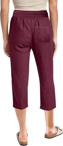 Cotton Linen Capri Pants for Women Summer High Waist Wide Leg Casual Loose Lightweight Drawstring Comfy Cropped Pants in Kuwait
