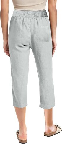 Cotton Linen Capri Pants for Women Summer High Waist Wide Leg Casual Loose Lightweight Drawstring Comfy Cropped Pants in Kuwait