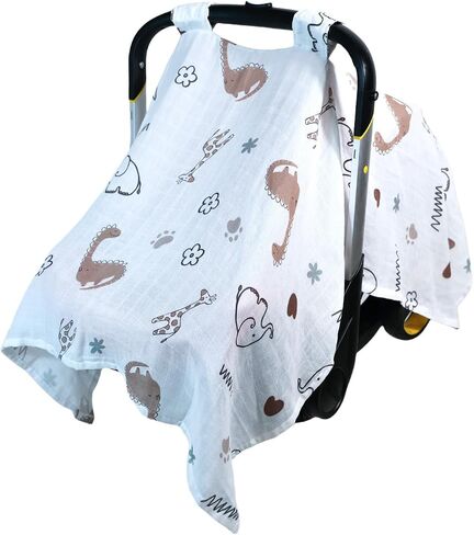 80S Muslin Car Seat Cover for Babies - Soft & Breathable Infant Carrier Canopy, Lightweight Sunshade for Summer, Universal Fit for Baby Boys & Girls in Saudi Arabia