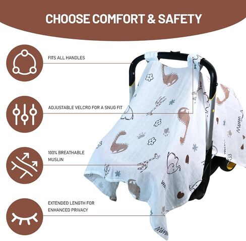 80S Muslin Car Seat Cover for Babies - Soft & Breathable Infant Carrier Canopy, Lightweight Sunshade for Summer, Universal Fit for Baby Boys & Girls in Saudi Arabia