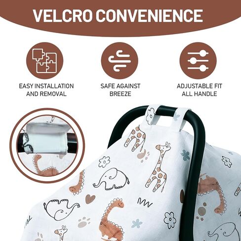80S Muslin Car Seat Cover for Babies - Soft & Breathable Infant Carrier Canopy, Lightweight Sunshade for Summer, Universal Fit for Baby Boys & Girls in Saudi Arabia