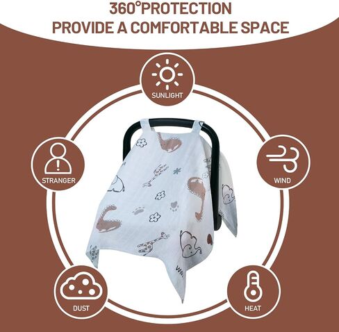 80S Muslin Car Seat Cover for Babies - Soft & Breathable Infant Carrier Canopy, Lightweight Sunshade for Summer, Universal Fit for Baby Boys & Girls in Saudi Arabia