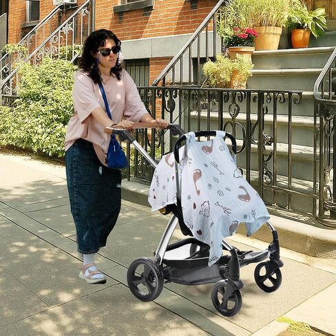 80S Muslin Car Seat Cover for Babies - Soft & Breathable Infant Carrier Canopy, Lightweight Sunshade for Summer, Universal Fit for Baby Boys & Girls in Saudi Arabia