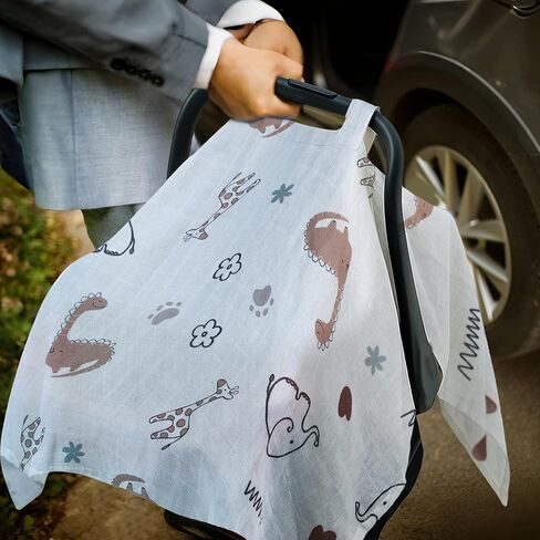 80S Muslin Car Seat Cover for Babies - Soft & Breathable Infant Carrier Canopy, Lightweight Sunshade for Summer, Universal Fit for Baby Boys & Girls in Saudi Arabia