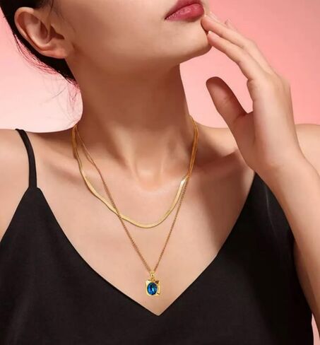 YONVUN Trendy Separate Layered Choker Pendant Necklace | 18k Gold Plated Snake Herringbone Flat Stackable Chain Rectangle Gemstone Crystal Zircon Necklace | Preppy Dainty Jewelry Set Gift in Saudi Arabia