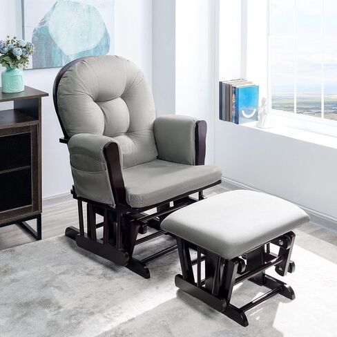 Brisbane Glider and Ottoman Set Espresso/Dark Gray in Saudi Arabia
