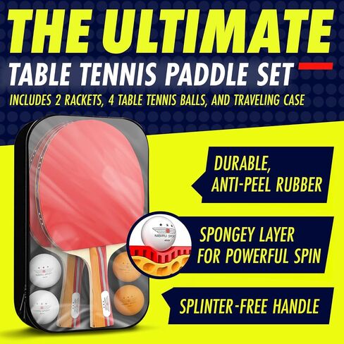 NIBIRU SPORT Ping Pong Paddles Set of 2 - Premium Table Tennis Paddles Kit with 2 Rackets, 3 Balls & Portable Case - Pingpong Paddles & Accessories, Outdoor Or Indoor Play in Saudi Arabia
