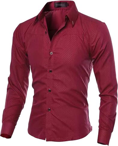 Men's Lightweight Casual Classic Dress Shirt Stylish Solid Button Down Shirts Loose Fit Long Sleeve Shirts in Saudi Arabia