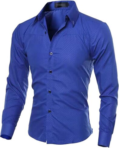 Men's Lightweight Casual Classic Dress Shirt Stylish Solid Button Down Shirts Loose Fit Long Sleeve Shirts in Saudi Arabia