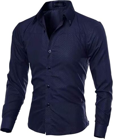 Men's Lightweight Casual Classic Dress Shirt Stylish Solid Button Down Shirts Loose Fit Long Sleeve Shirts in Saudi Arabia
