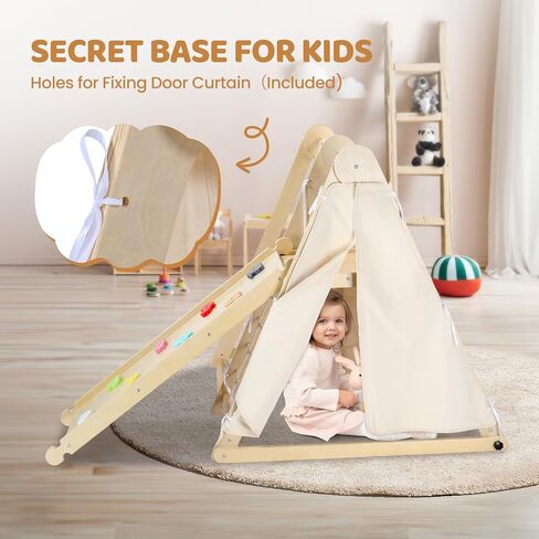 Joymor 5-in-1 Pikler Trianger Climber Arch Rocker مع طاولة حسية وسادة مصممة للأطفال ، ألعاب Montessori Wooden Climbing للأطفال الصغار في الداخل مع حوض التخزين القابل للطي والأسود in Kuwait
