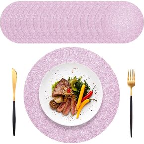 50 pcs pink paper collabates قابلة للتصرف ، حصيرة الورق الوردي الوردي بريق ، 13.5 بوصة مستديرة الفارق ، لعيد ميلاد حفل زفاف حفلة الطعام المنزل