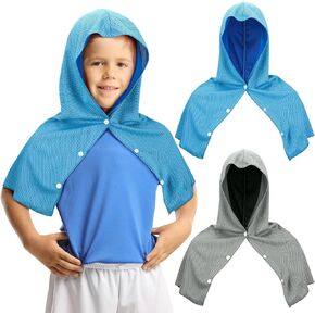 Peryiter 2 Pack Mini Kids Cooling Hoodie Towels for Neck and Face Cooling Towels UPF 50 Sun Protection Lightweight Soft Breathable Neck Head Wraps Cold for Kids Exercise Activities Sport Workout