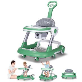 Baby Walker with Wheels 4 in 1 Foldable Activity Center with Mute Wheels Adjustable Heights Anti-Fall Activity Center for Boys Girls Safe Infant Toddler Walker with Footrest for 6-24 Months