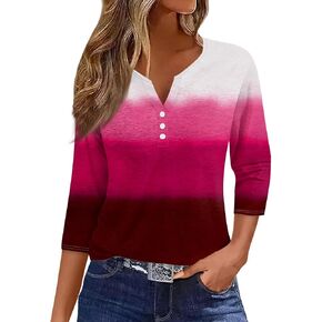 Women's Shirts V-Neck 3/4 Sleeve Button Down Print Blouse Top Spring and Summer Fashion Outfit Tops, S-3XL