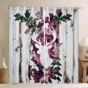 Feelyou Deer Hunting Window Curtains Pink Camo Deer 30%-50% Blackout Darkening Drapes Boys Girls Antlers Army CamouflageBedroom Western Room Decor (2 Panels, 42 x 63 Inch)