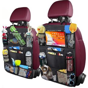 Car Backseat Organizer, 10 Storage Pockets &10″ Tablet Holder, Waterproof & Durable, Universal Fit for Sedan SUV, Truck, Minivan(Black)