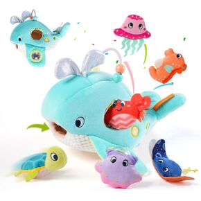 Koty Baby Toys 6-12 Months, Montessori Sensory Toys,My First Ocean Whale House Toy with 6 Sea Animals | Bell Shell, Squeaky Seahorse & Crinkle Paper | Baby Gift in Kuwait