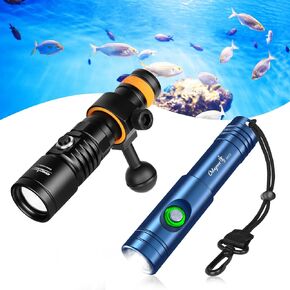 ORCATORCH D710V 2000 Lumens Underwater Video Light Odepro WD12 (Blue) 980 Lumens Dive Light Bundle, Great for Tech Divers & Underwater Photographers (2-Pack Combo)