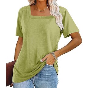 T Shirts for Women 2025 Summer Short Sleeve Tops Dressy Casual Workout Tunic Blouses Shirts Loose Lounge Wear Strip Tees