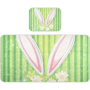Easter Cartoon Bunny Ear Vertical Stripe Green Cooling Baby Play Mattress 28" x 52" Washable Bed Pads Washable for Baby&Toddler