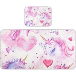Unicorns Watercolor Heart Valentine Cartoon Cooling Baby Toddler Mattress 28" x 52" Washable Crib Padding for Sides for Baby&Toddler