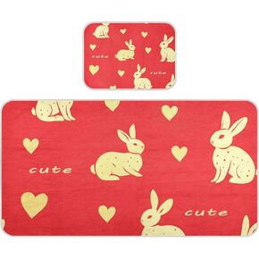 Cute Animal Rabbit Valentine Cartoon Red Gold Cooling Baby Crib Waterproof Mattress 28" x 52" Ultra Soft Bed Pads for Baby&Toddler