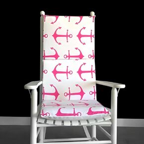 Pink Anchors Rocking Chair Cushion, Nautical Theme Seat Covers
