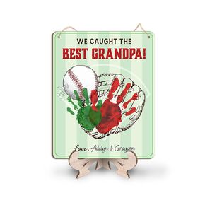 DIY Baseball Grandpa Craft from Grandkids Handprint Sign, Custom Baby Handprint Keepsake Gift for Baseball Papa, Baby First Fathers Day Art Craft for Baseball Lover Grandad, We Caught The Best Grandpa