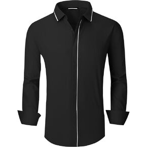 WARHORSEE Mens Casual Button Down Dress Shirts Long Sleeve 4-Way Stretch Collared Printed Business Work Shirt in Kuwait