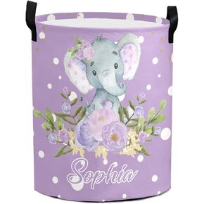 Personalized Wave Point Elephant Pink Waterproof Laundry Basket Handles Collapsible Hamper Storage Basket for Office Bathroom