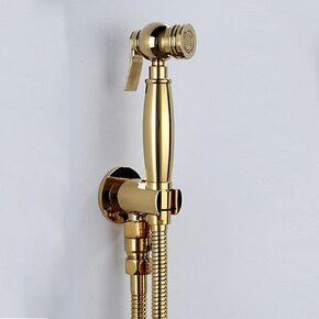 Bidet Sprayer for Toilet, Brass Handheld Bidet Spray Kit, Bidet Hand Shower for Bathing Pets, Feminine Wash, Cloth Diaper Sprayer, Bidet Sprayer with 1.5m Hose,Polished Gold