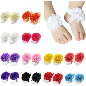 Baby Girl's Barefoot Sandals Bow, 12 Pairs Elastic Ribbon Strap String Soleless Footless Shoes, Bows Feet Wraps Accessories for Baby Girls Newborns Infants Toddlers Kids