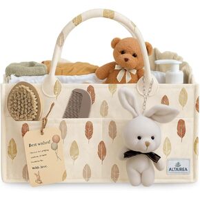 Baby Hamper Gift Set – Diaper Caddy Organizer with Plush Toy, Portable Nursery Storage Basket for Diapers, Wipes, Newborn Essentials & Baby Supplies