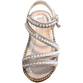 Strap Beaded Pearl Sequins Sandals for Girls Kids Princess Rubber Flat Wide Shoes Wedding Dance Open Toe Sandals Fancy